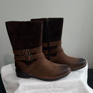 UGG Two-Tone Brown Women's Lace-Up Buckle Mid-Calf Boots